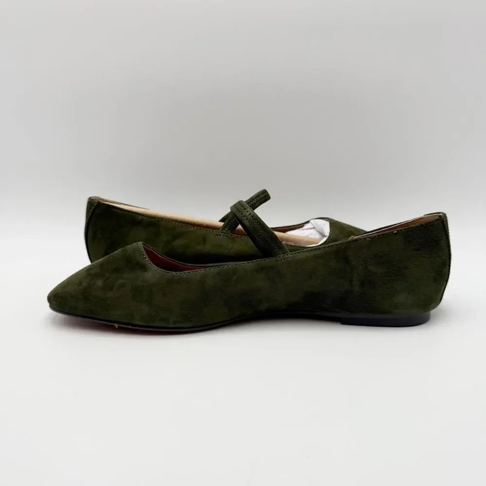 Madewell Womens Greta Elastic Mary Jane Flats Size 7.5 M Loden Green Suede NIB